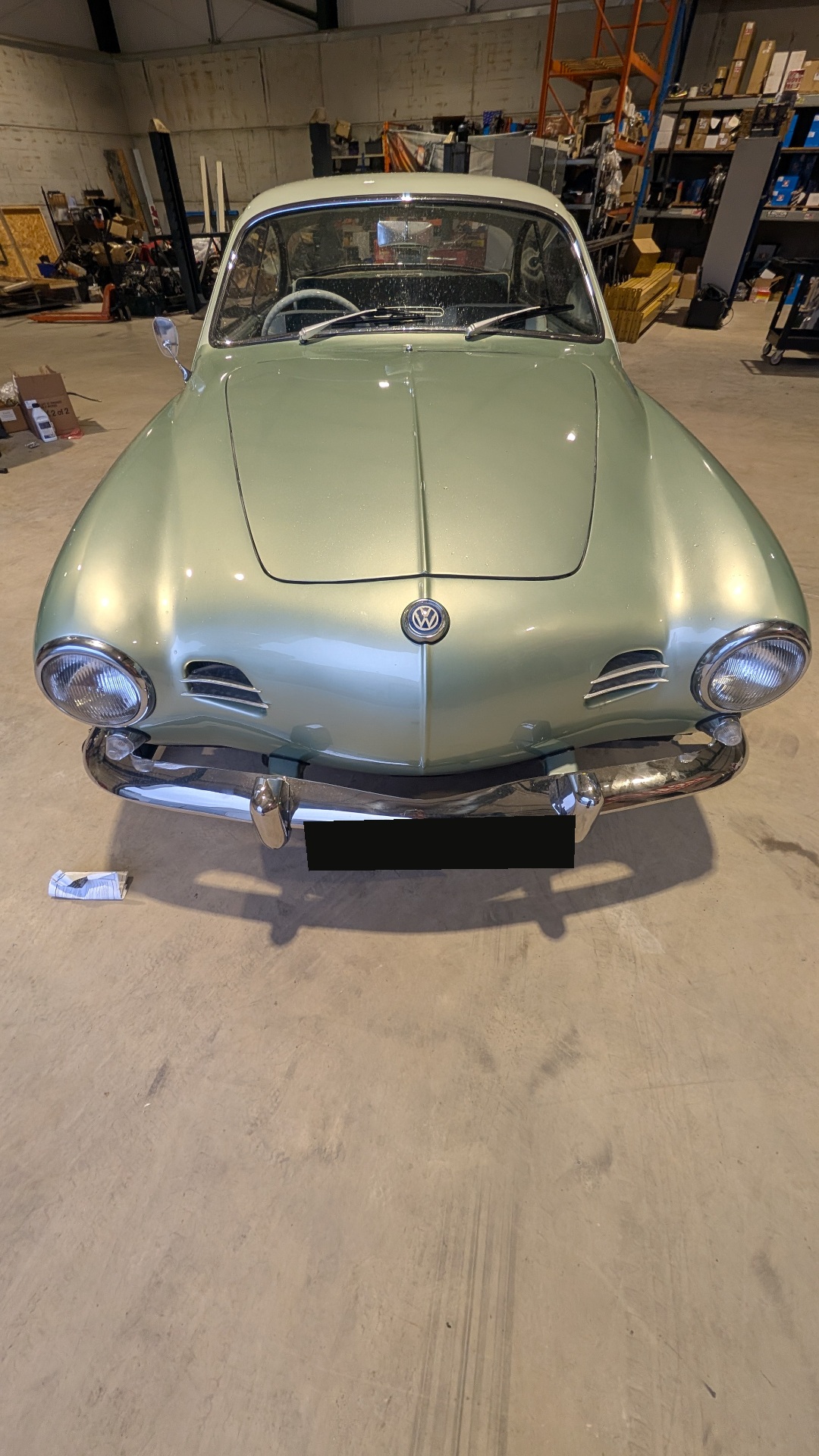 Green classic coupe in our Mansfield workshop